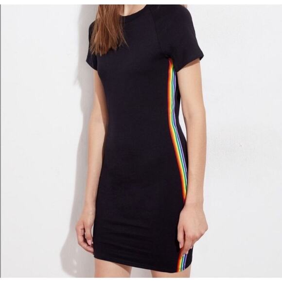 Silence & Noise Silence + Noise Anthropologie Rainbow side stripe Black SZ SM - Picture 2 of 10